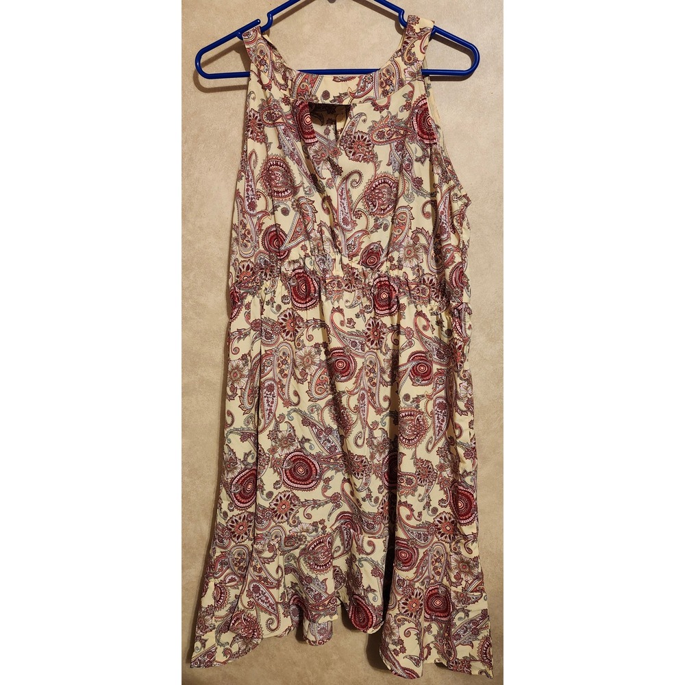 Roper Womens XL Paisley Sleeveless Dress Red Tan Western Keyhole Back NWT